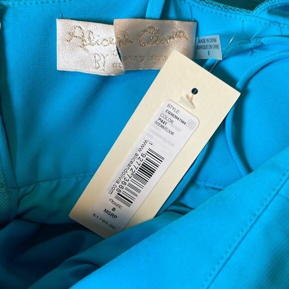 Alice + Olivia Doja V Neck Tulle High Low Tiered Blue Maxi Gown Size 8 - Picture 15 of 16